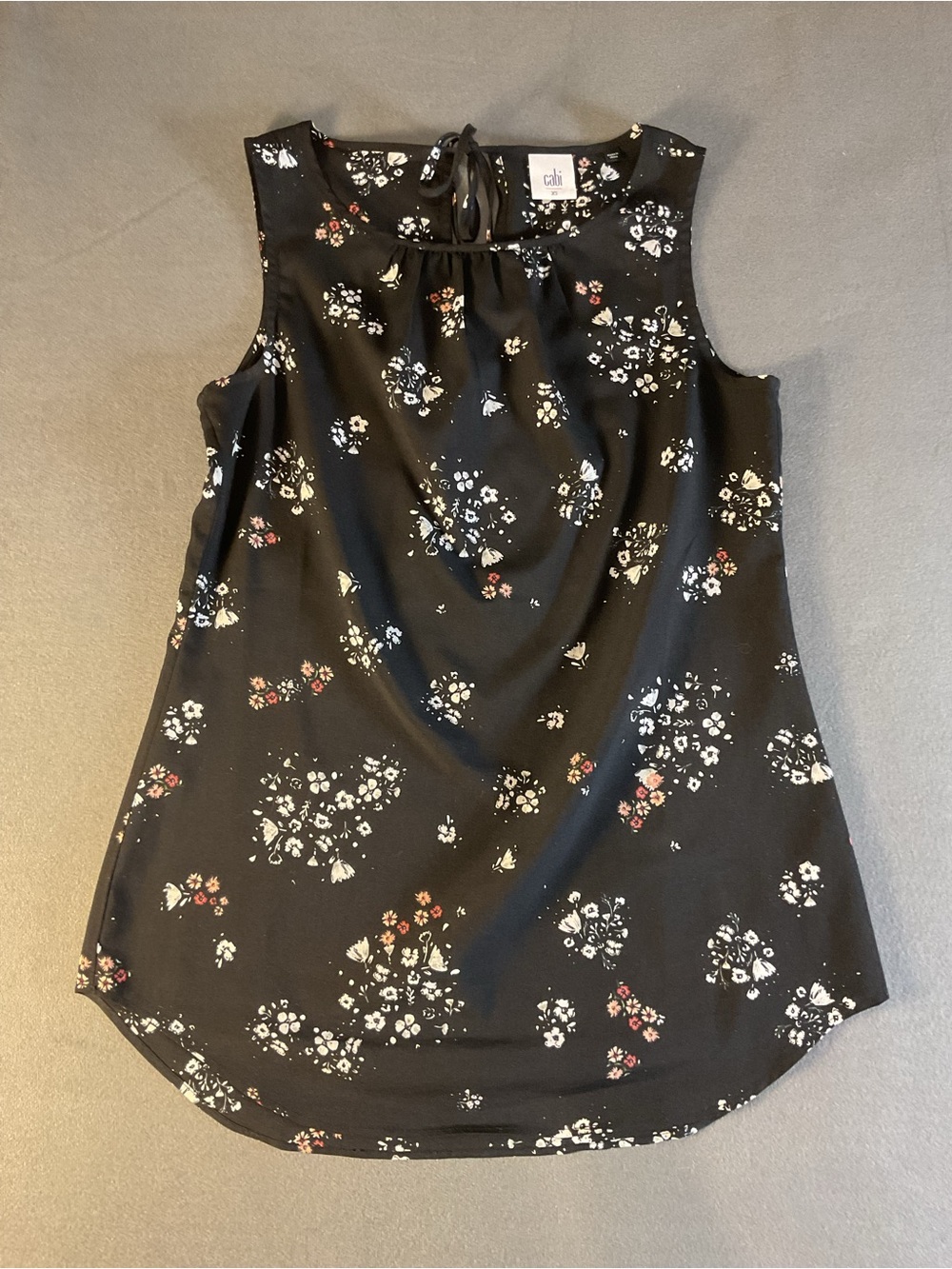 CAbi Black Floral Tie-Back Sleeveless Camisole